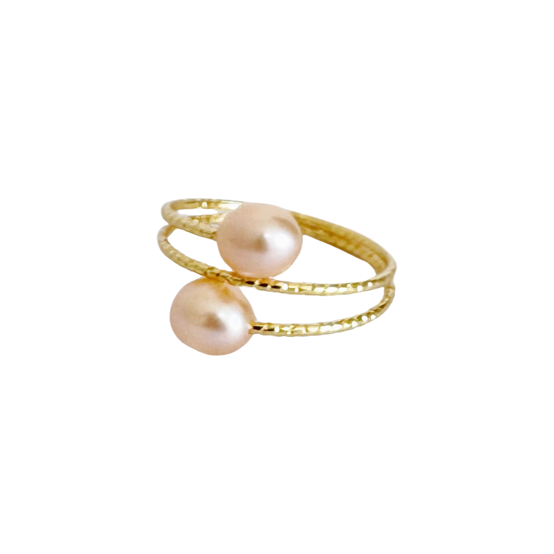 Baroque Double Pearl Ring/Pink