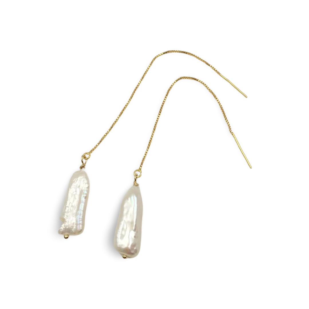 Keshi Pearl Chain Earrings ホワイト